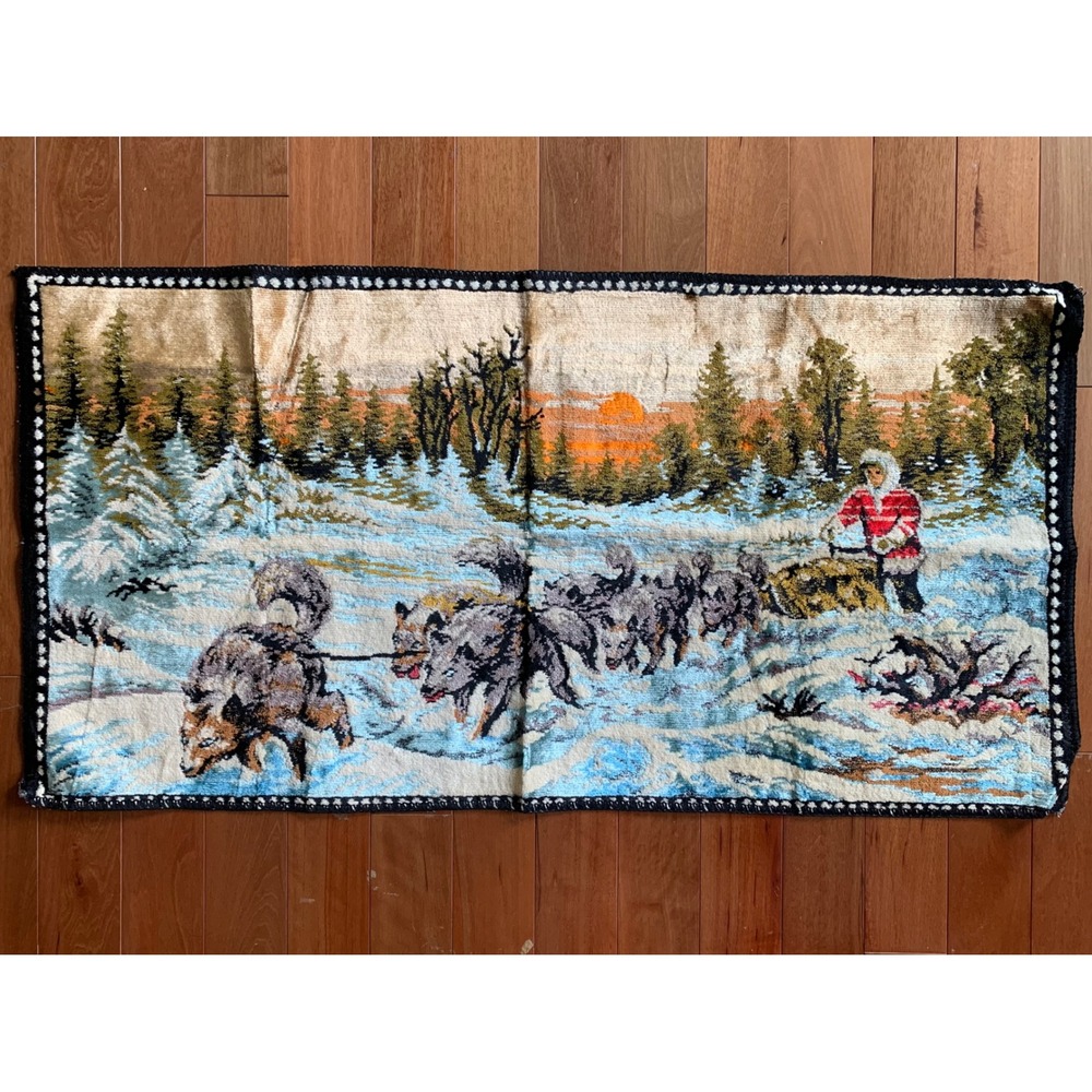 Vintage Italian Tapestry Wall Hanging Rustic Cabin Decor 1960s
